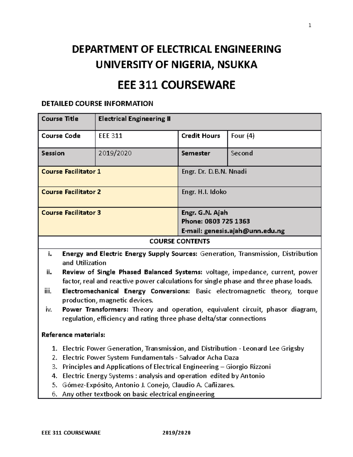 EEE 311 Course Note - Basic electrical works - DEPARTMENT OF ELECTRICAL ...