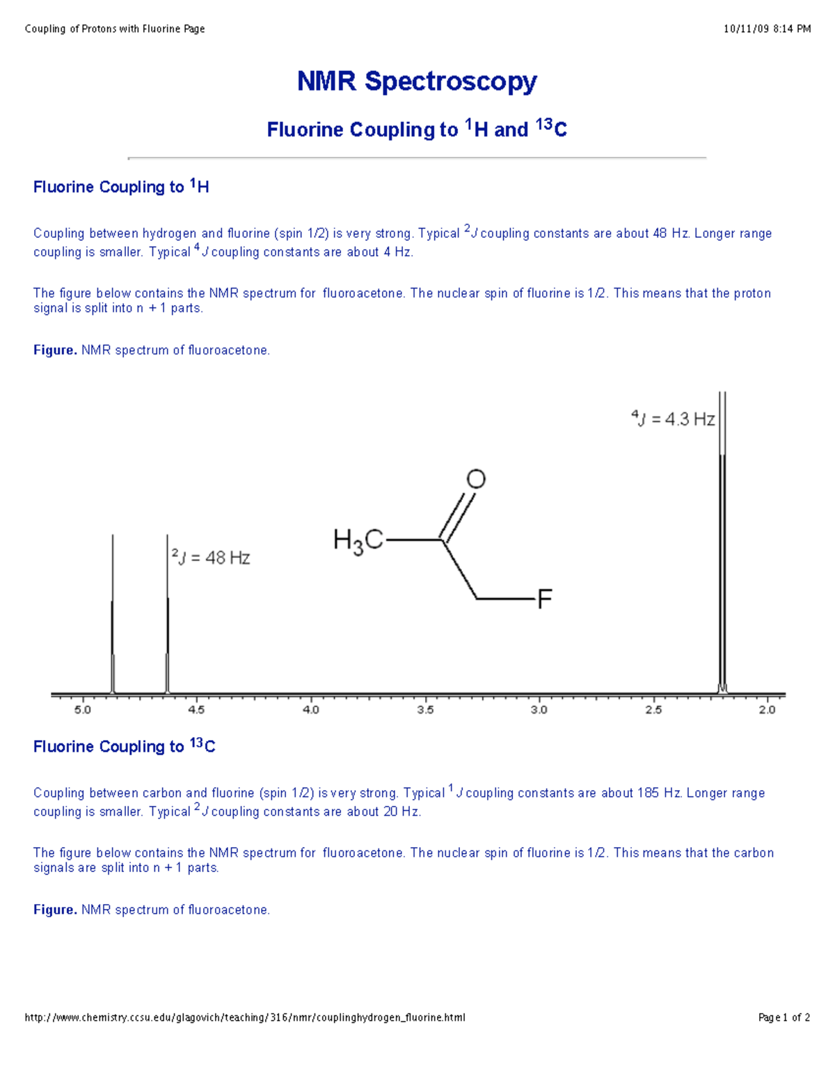 Fluoroacetone NMR Notes Coupling of Protons with Fluorine Page 10