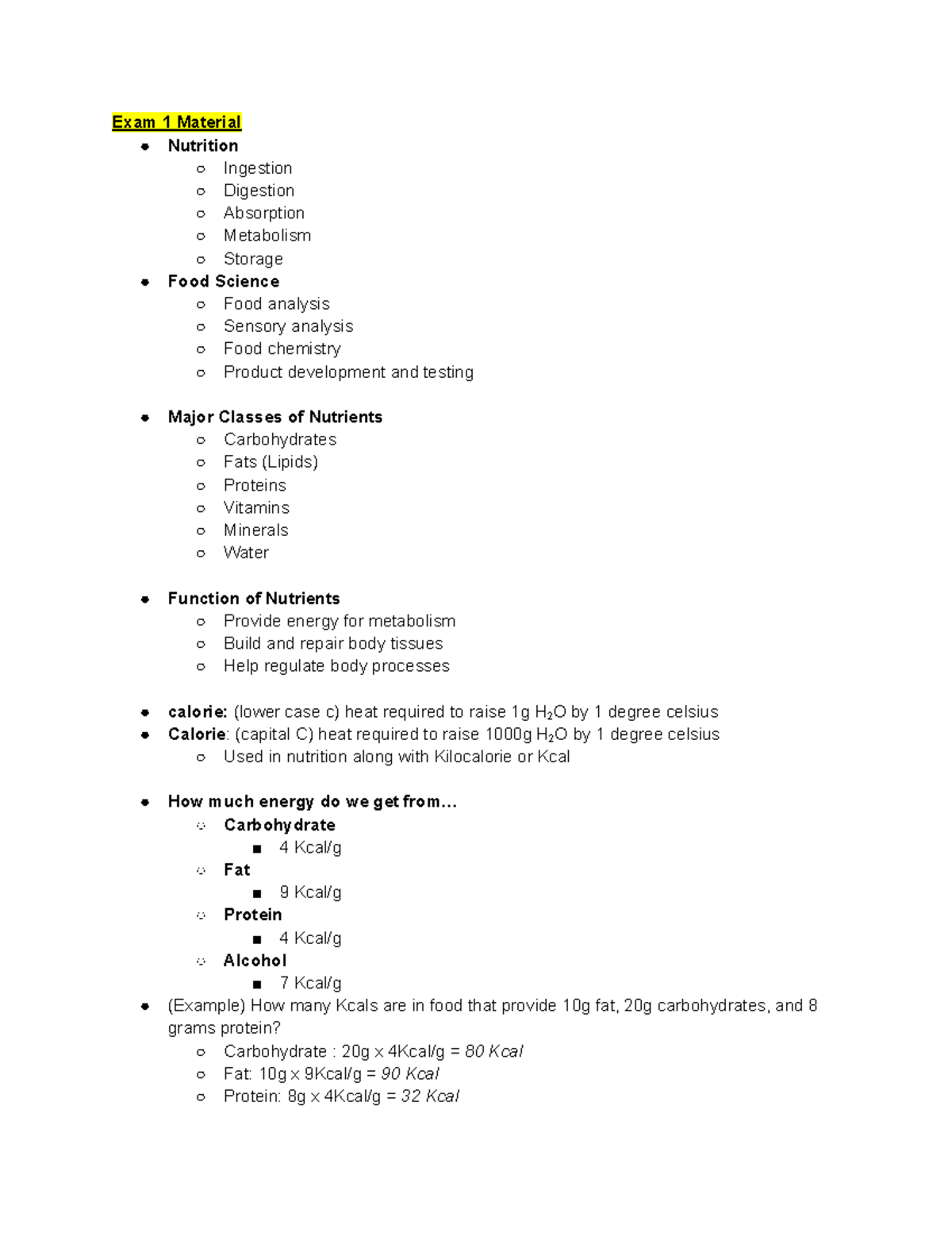 NUTR 201 Fall 2020 Notes - Exam 1 Material Nutrition Ingestion ...