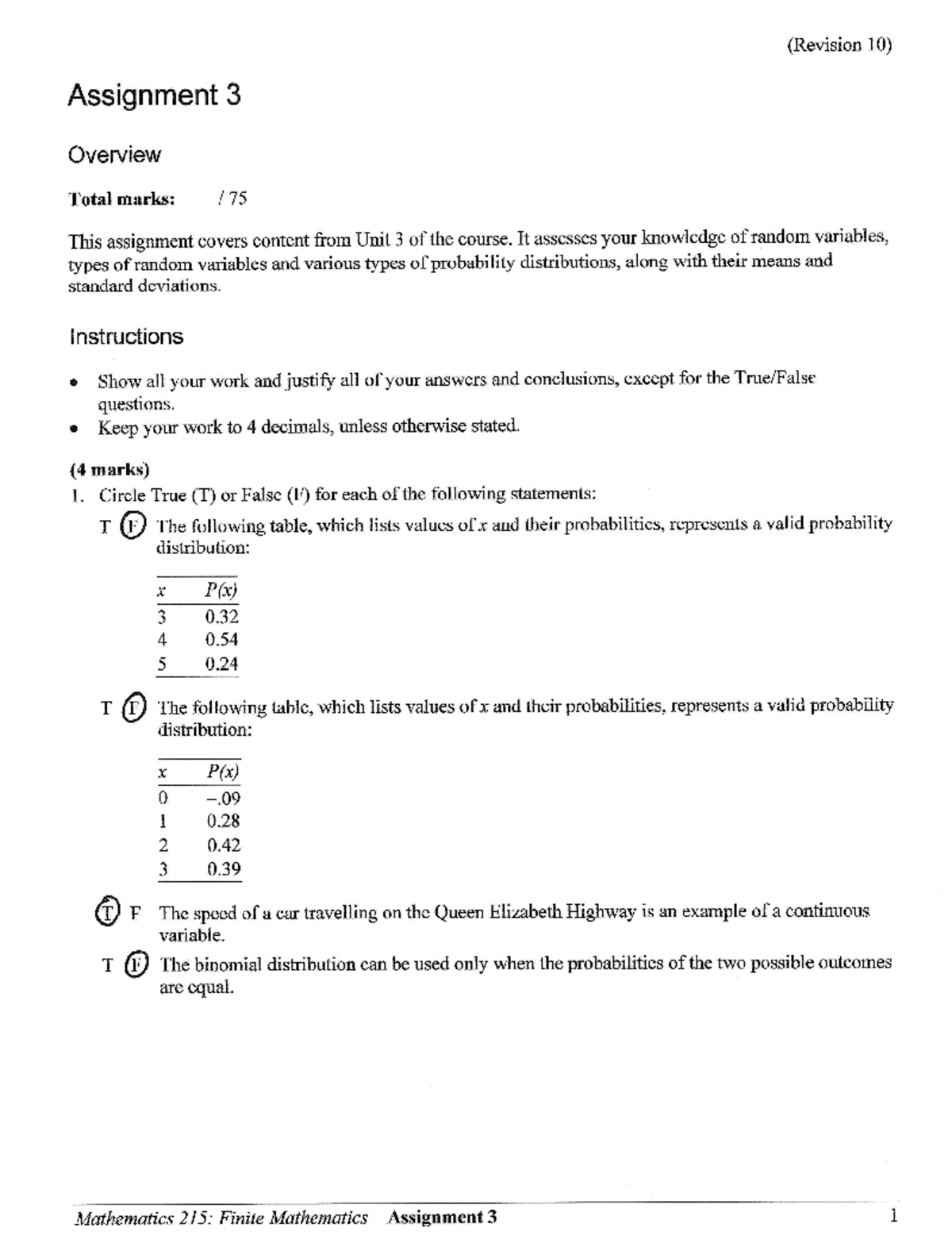 MATH 215 Assignment 3 - Math 215 - Studocu