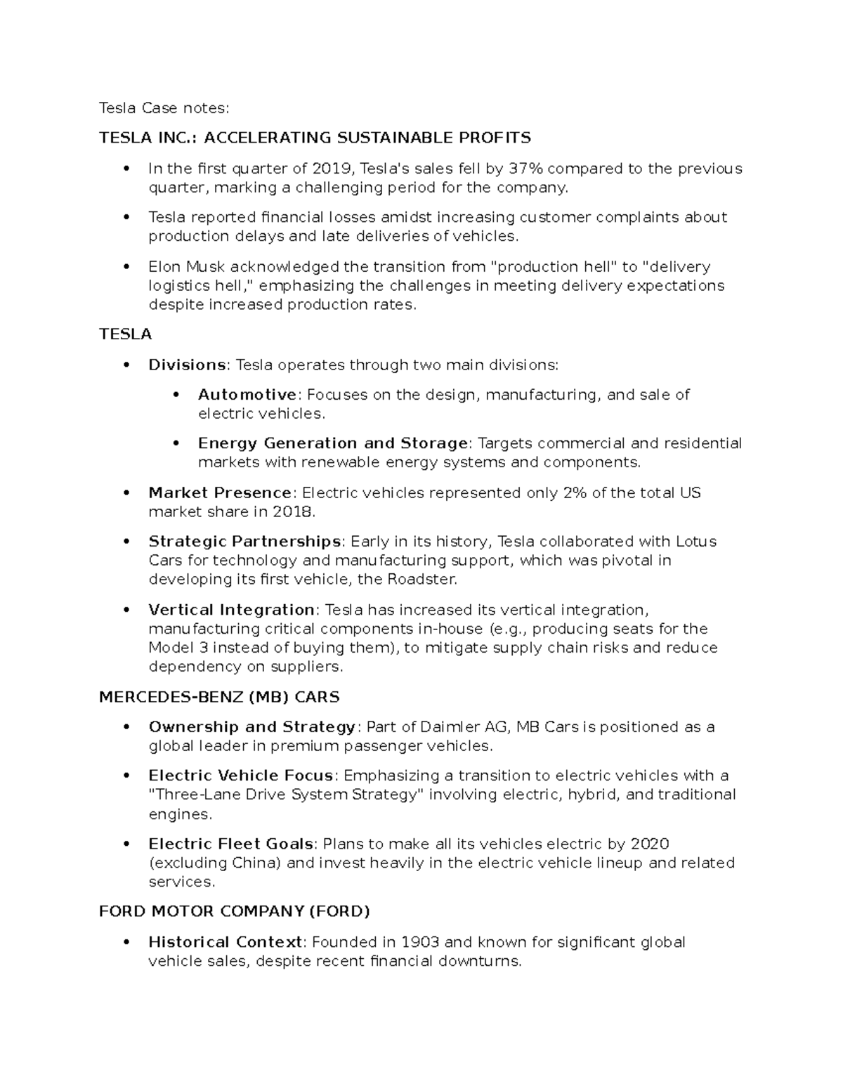 Tesla Case notes - Tesla Case notes: TESLA INC.: ACCELERATING ...