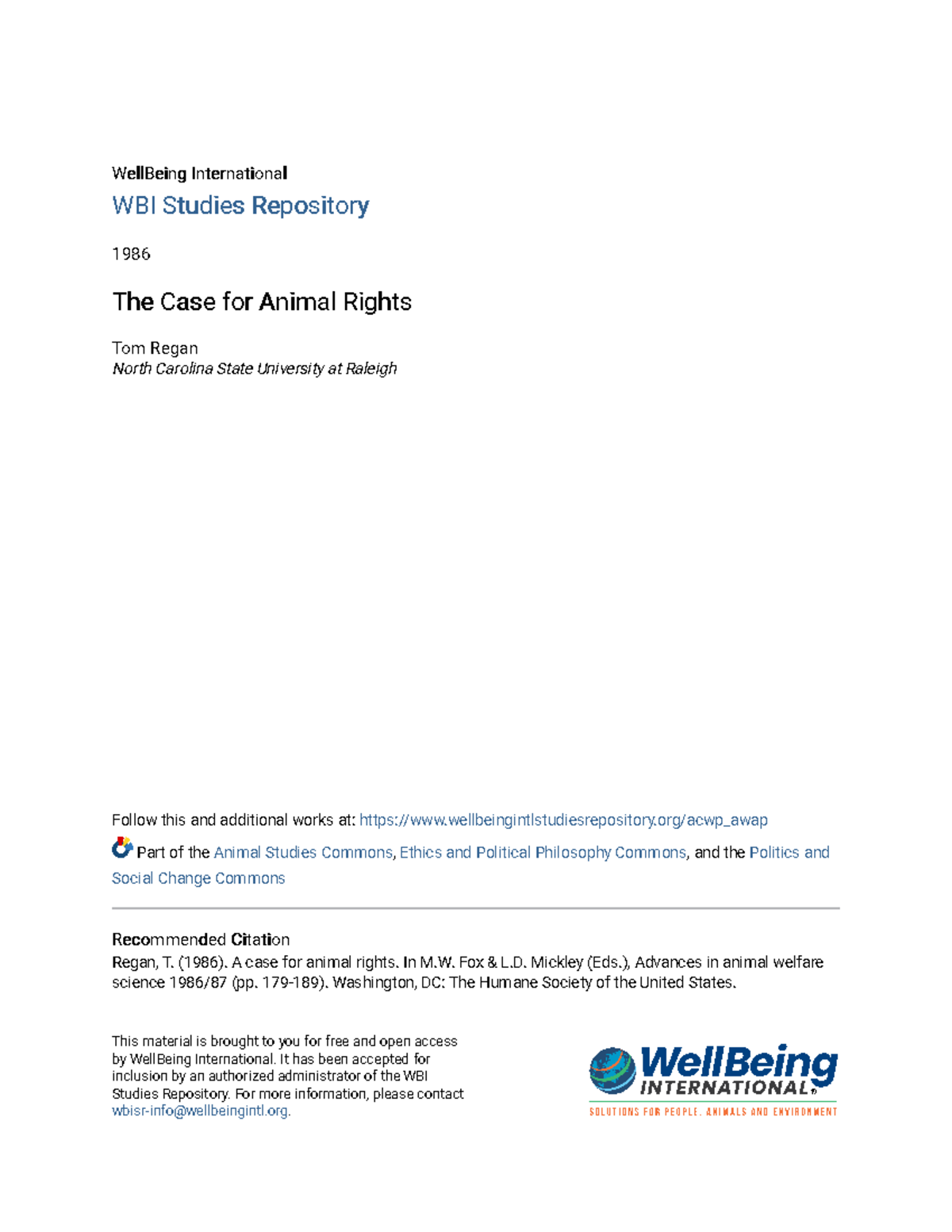 The Case for Animal Rights - WellBeing InternationalWellBeing ...