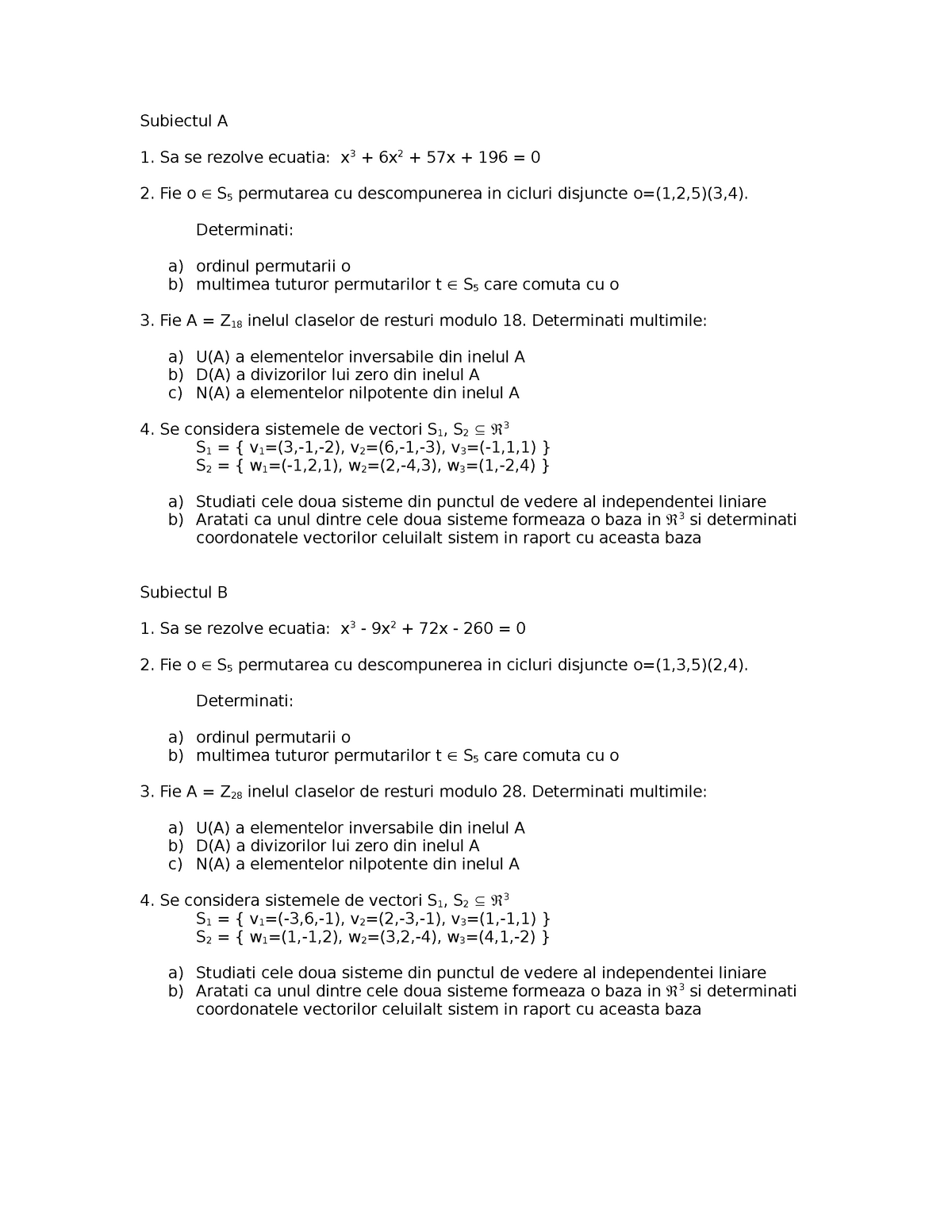 guidance To jump punch Algebra si Geometrie Analitica - Sample Exam 2016 (Set 1) - Subiectul A 1.  Sa se rezolve ecuatia: x3 - StuDocu