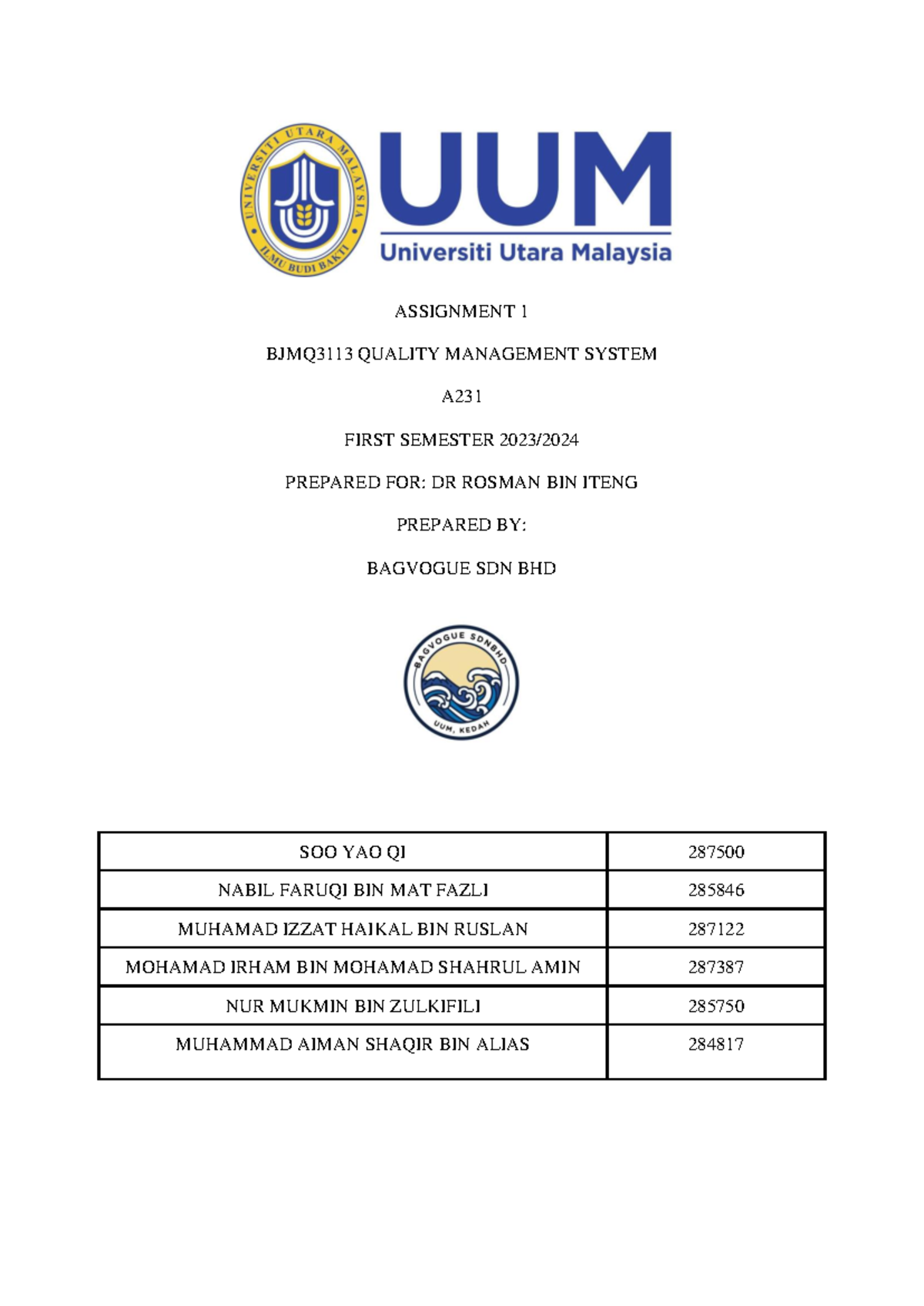 ASS QM GP - notes - ASSIGNMENT 1 BJMQ3113 QUALITY MANAGEMENT SYSTEM A ...