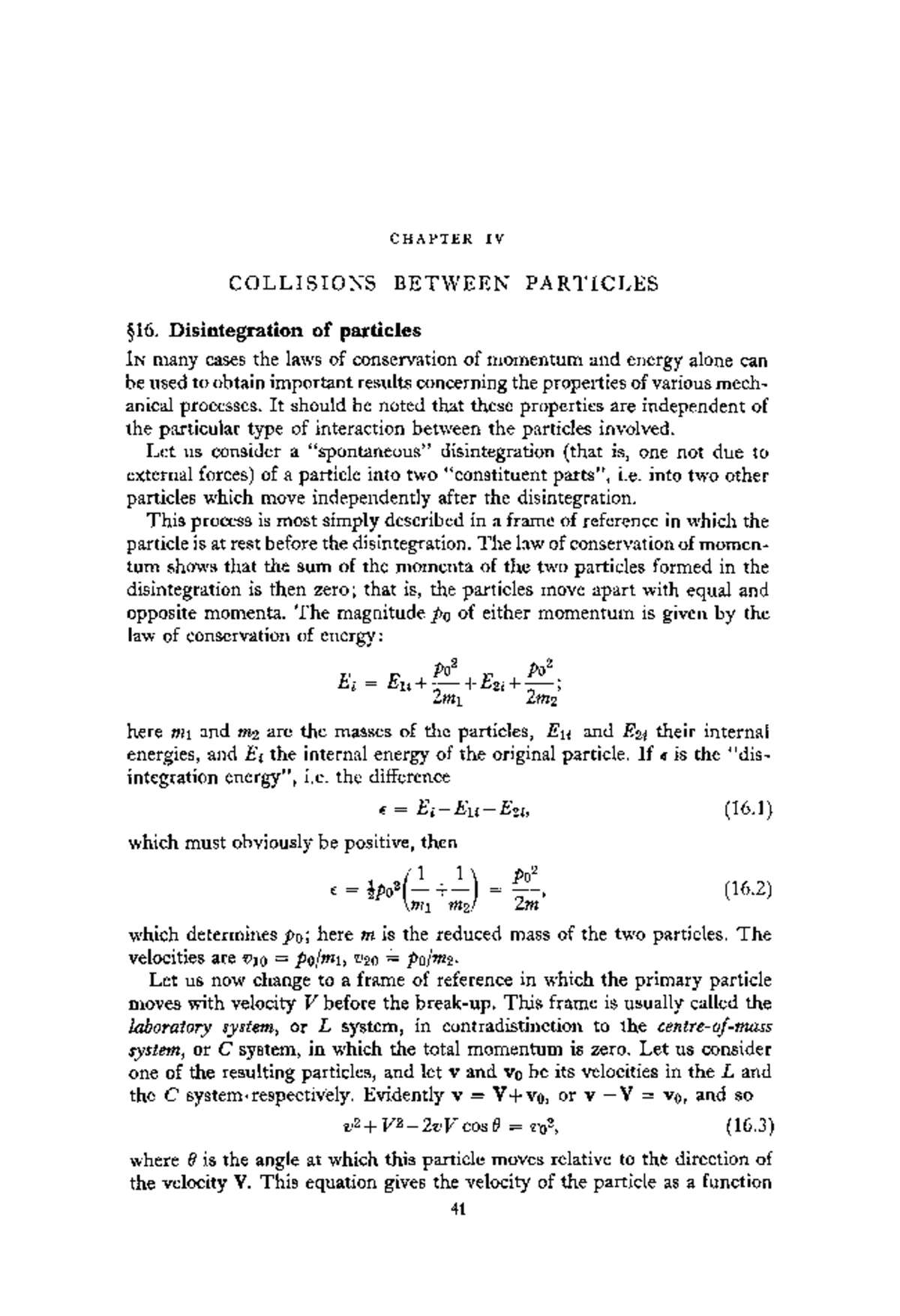 3 - Book - CHAPTER IV ####### COLLISIONS BETWEEN PARTICLES ####### §16 ...