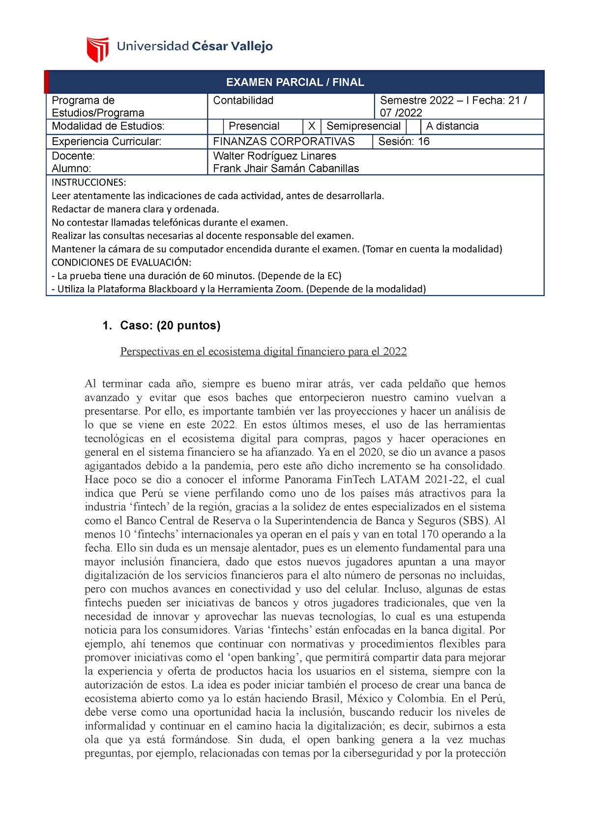 Examen Final Finanzas Corporativas - EXAMEN PARCIAL / FINAL Programa De ...