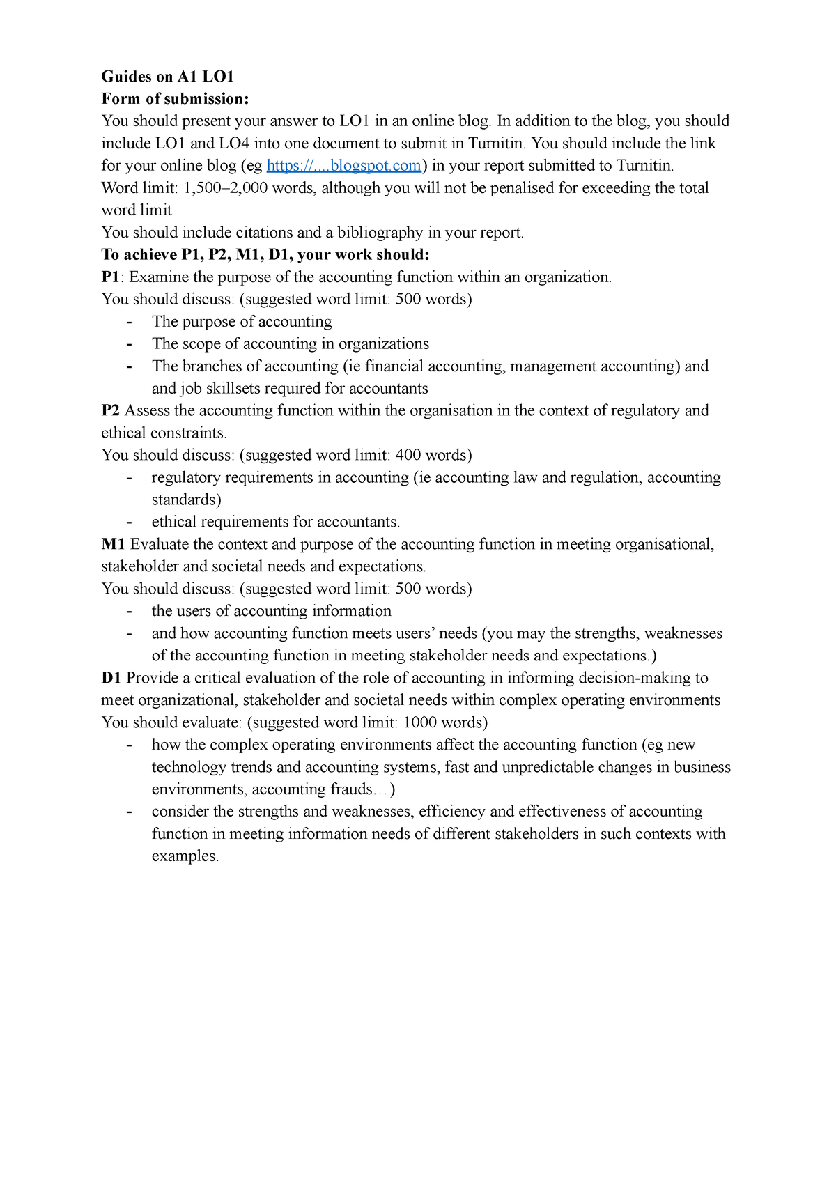 Guides on LO1 - LO1 - Guides on A1 LO Form of submission: You should ...