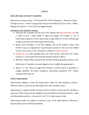 Unit 4 hca - Notes - UNIT IV HEALTHCARE AND DEEP LEARNING Introduction ...
