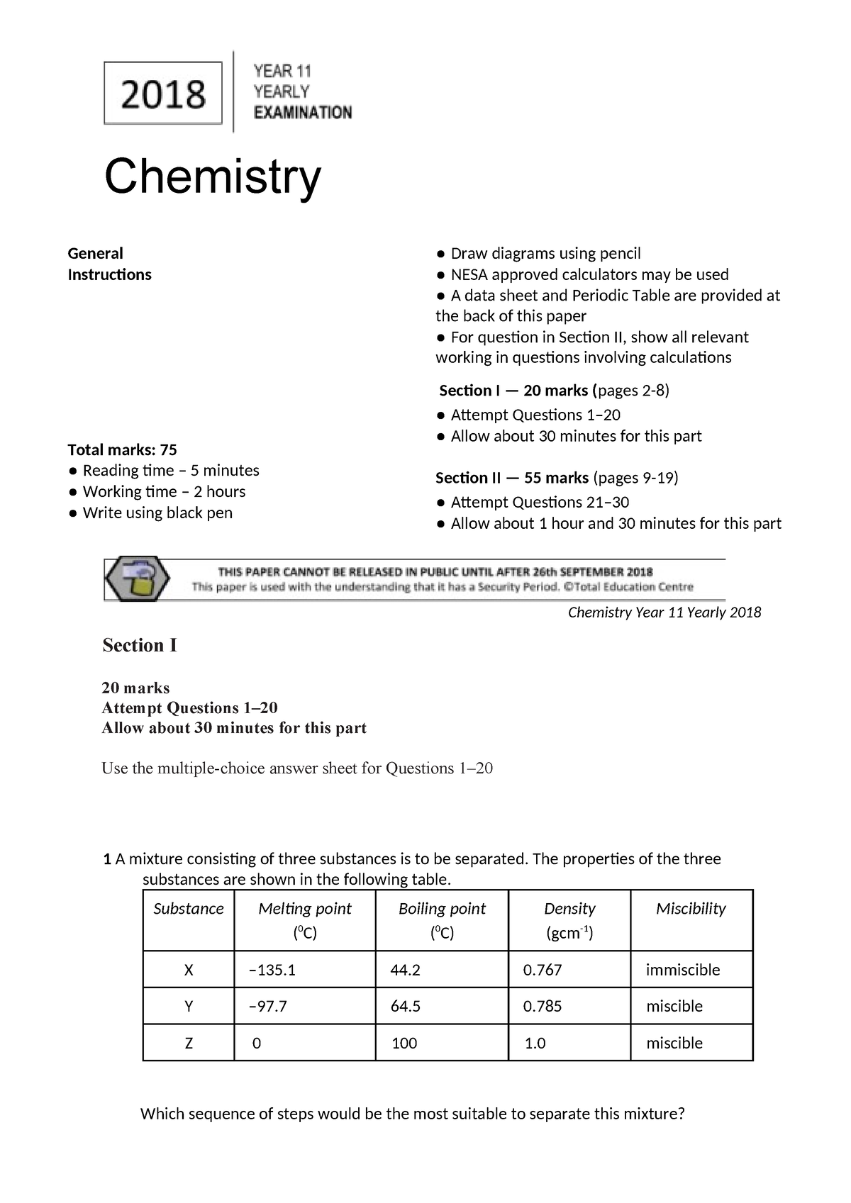 2018 Chemistry Yr11 TEC - Chemistry General Instructions Total marks ...