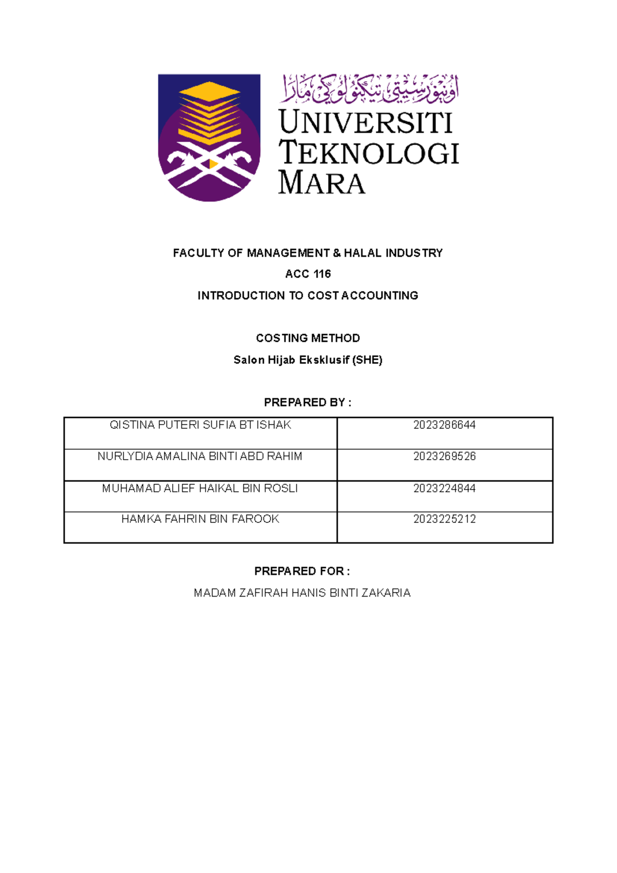 Acc 116 Group Assignment Faculty Of Management Halal Industry Acc 116 Introduction To Cost Acc 116 Group Assignment Faculty Of Management Halal Industry Acc 116 Introduction To Cost