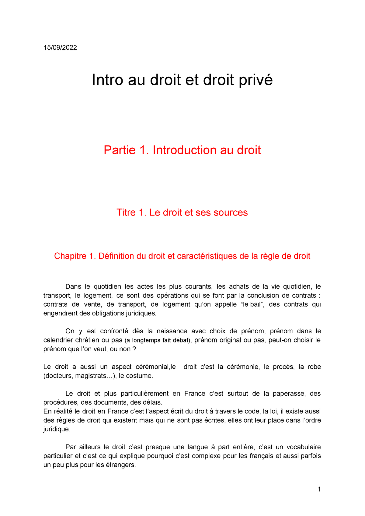 CM De Droit S3 1er Cours - 15/09/ Intro Au Droit Et Droit Privé Partie ...