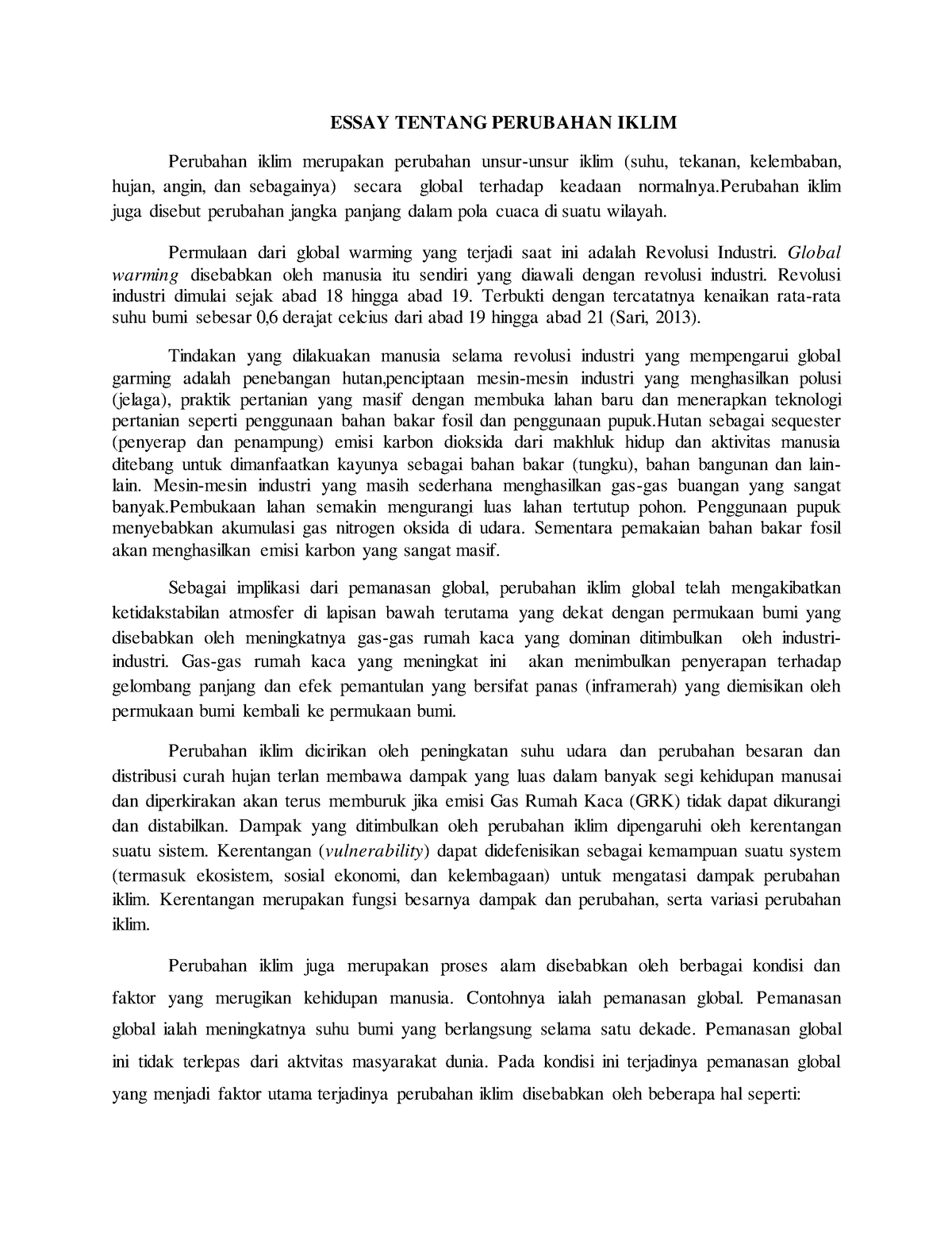 Essay Perubahan Iklim - Homecare24