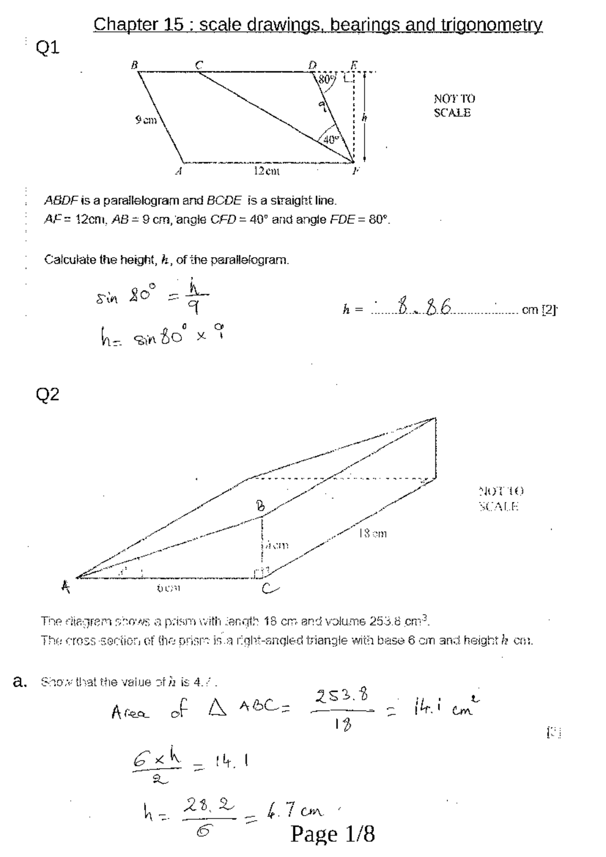 Chapter 15 Scale drawings bearings and trigonometry Practice 1 ...