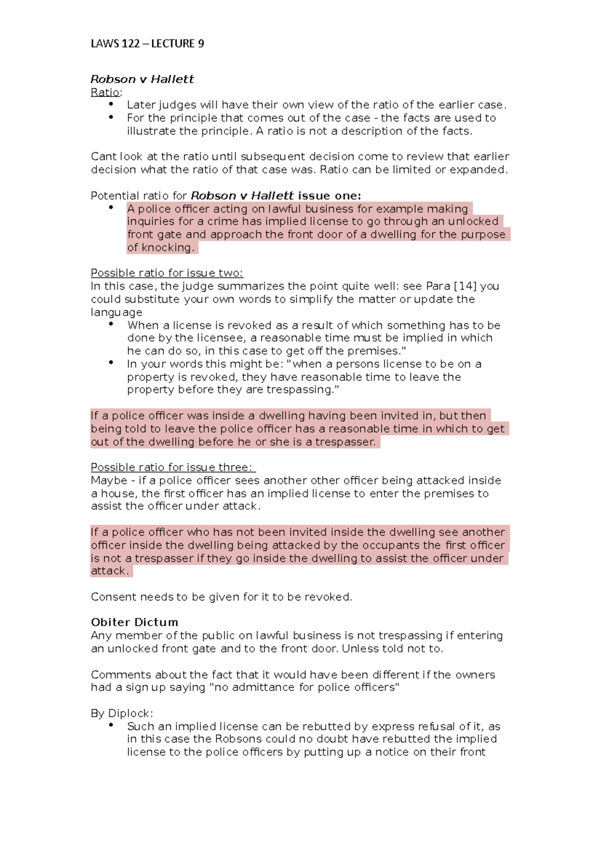 Laws 122 Lecture 9 Laws 122 Lecture 9 Robson V Hallett Ratio Later Judges Will Have Their 6394