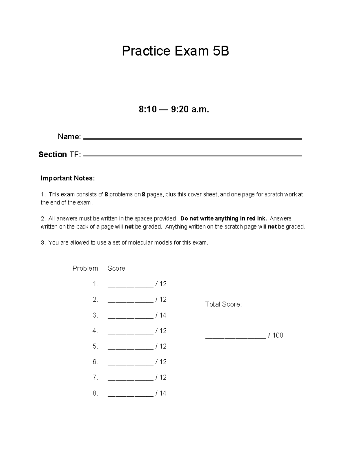 Practice-Exam-5B - Practice Test - 8:10 —9:20 A. Name: Section TF ...