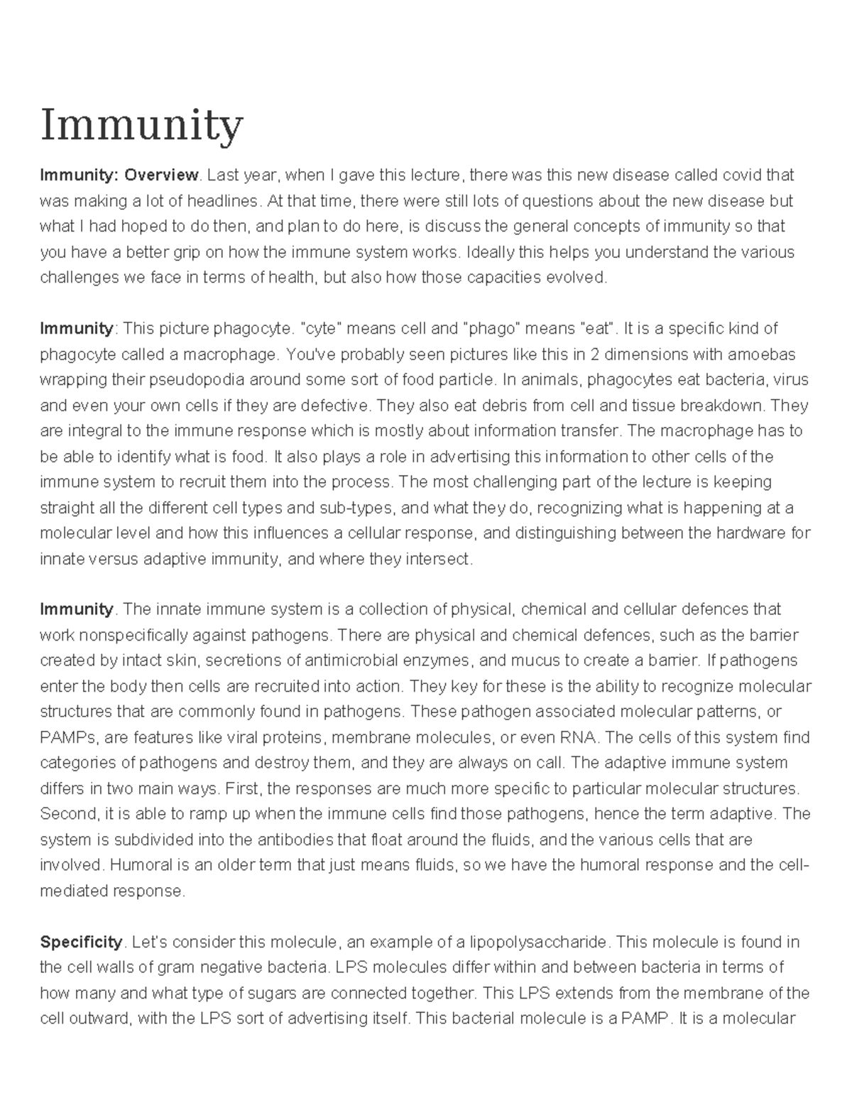 19 Immunity transcript - Immunity Immunity: Overview. Last year, when I ...