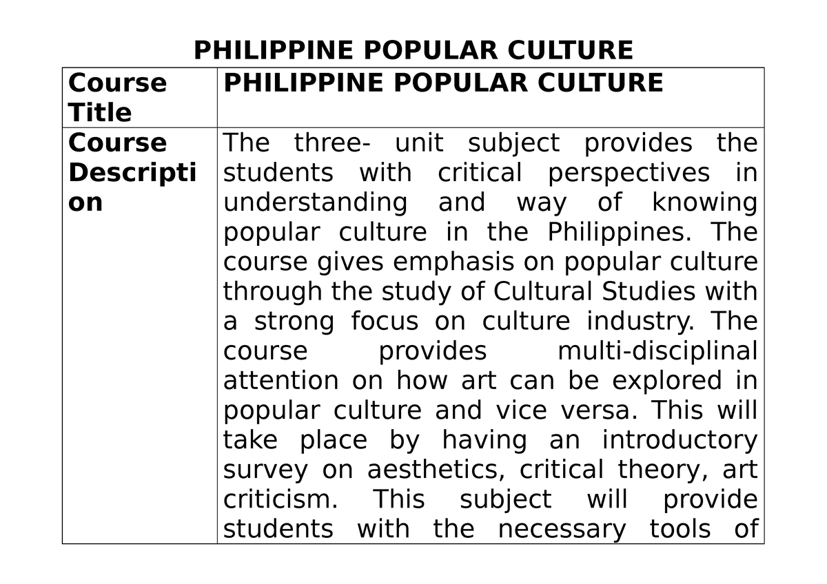 philippine popular culture essay brainly