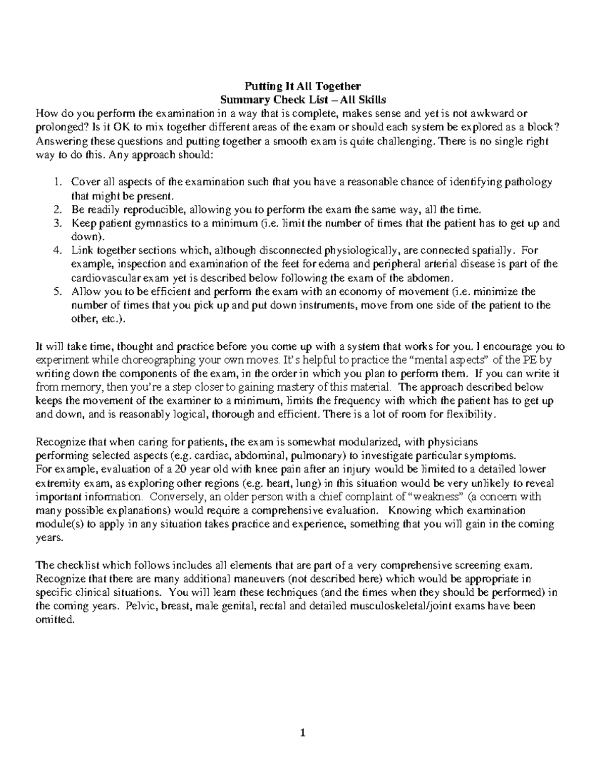 Complete PE Check List Putting it All Together - Putting It All ...