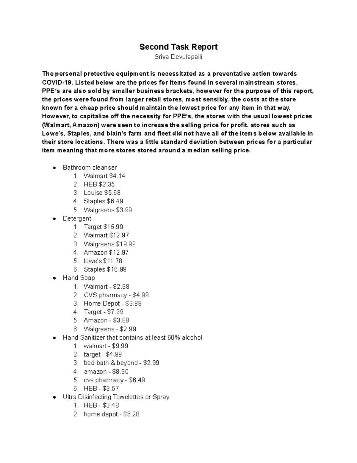 Second Task Report Second Task Report Sriya Devulapalli The personal