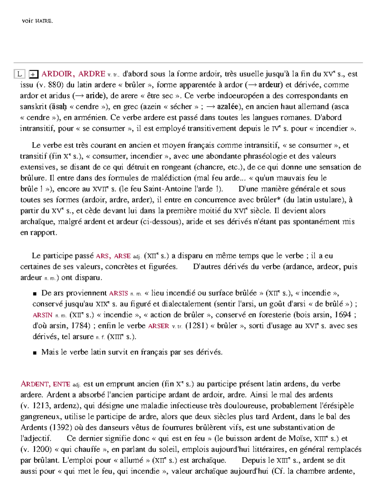 Le Lexique De La Lettre A - 464 - Voir HAIRE. L + ARDOIR, ARDRE V. Tr ...