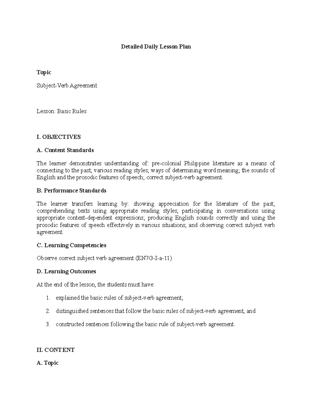 Detailed Daily Lesson Plan Draft - Detailed Daily Lesson Plan Topic ...