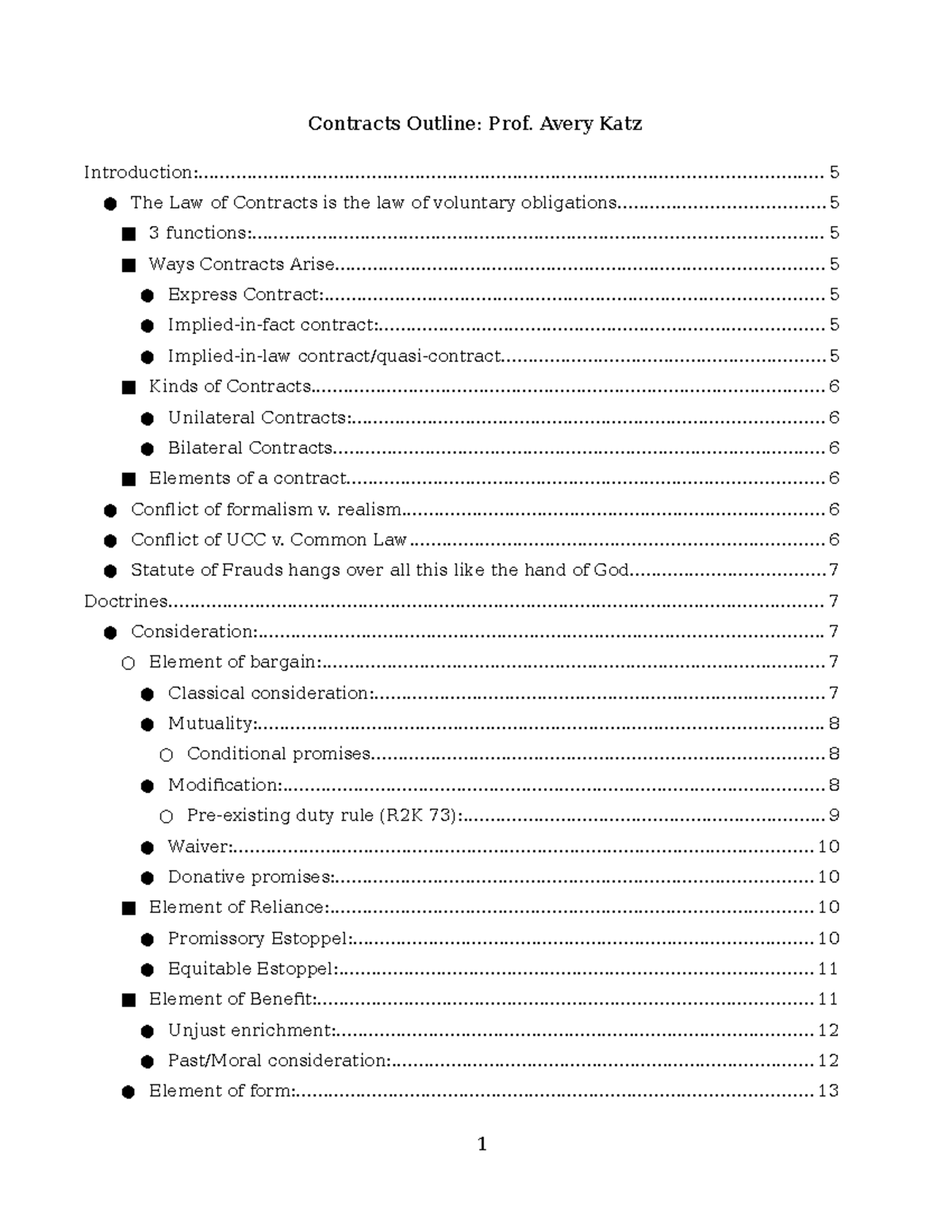 Contracts-Outline - Outline for Contracts - Contracts Outline: Prof ...