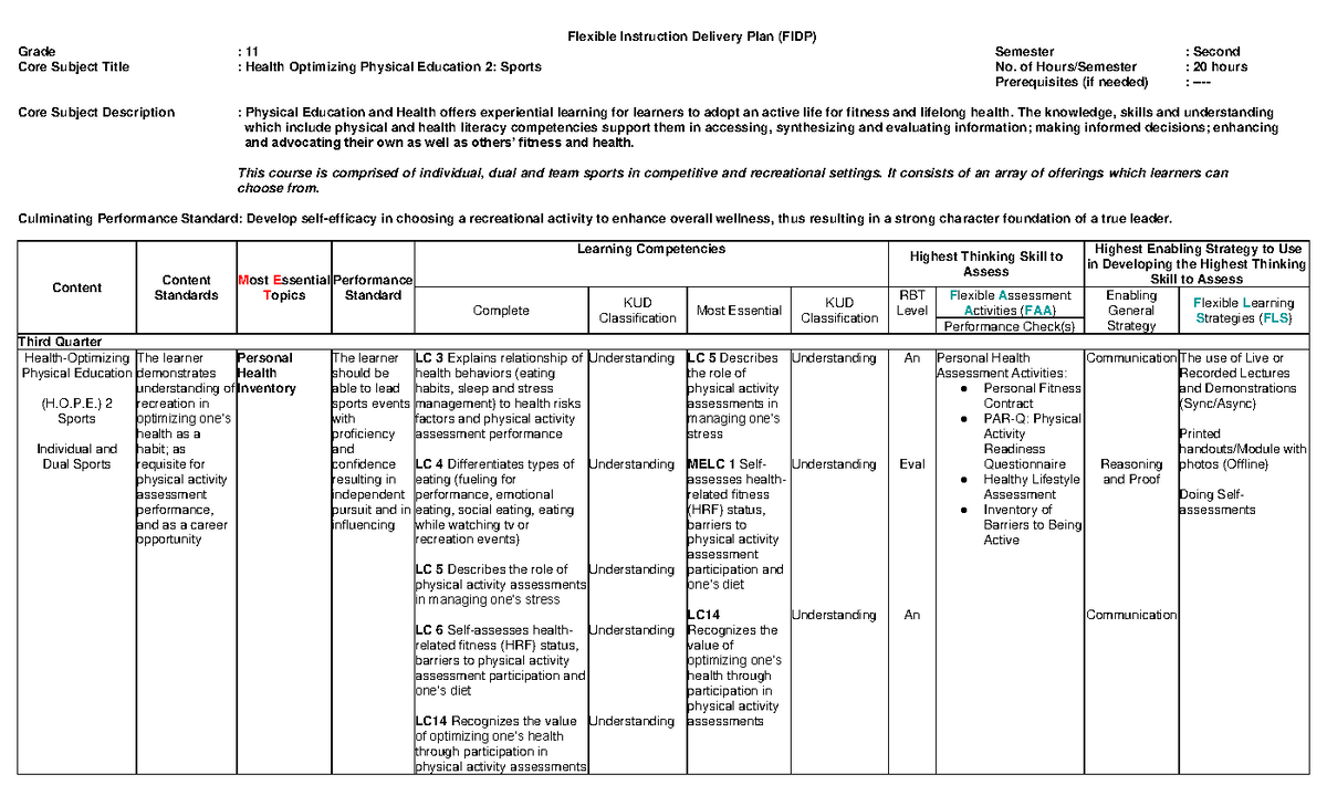 Xdocs - Flexible Instruction Delivery Plan (FIDP) Grade : 11 Semester ...