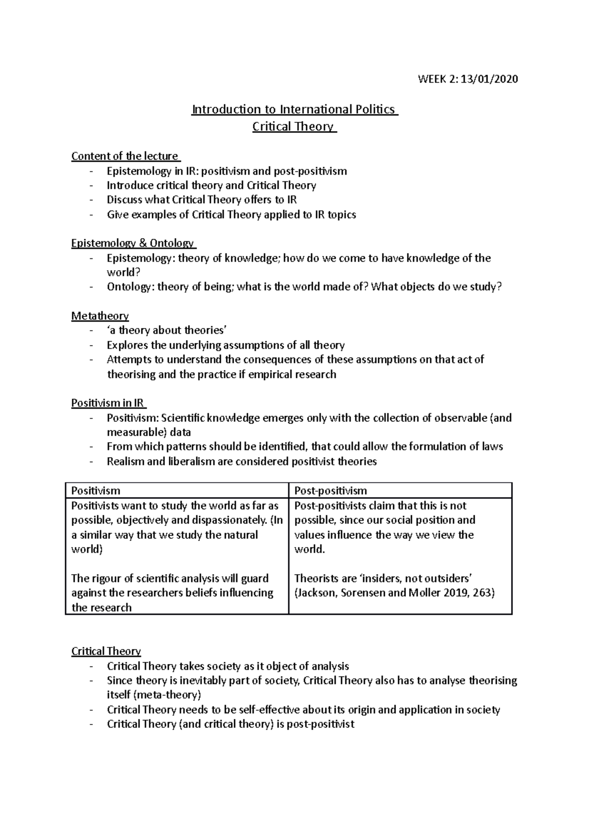 Lecture 1 13:01:2020 - WEEK 2: 13/01/ Introduction to International ...