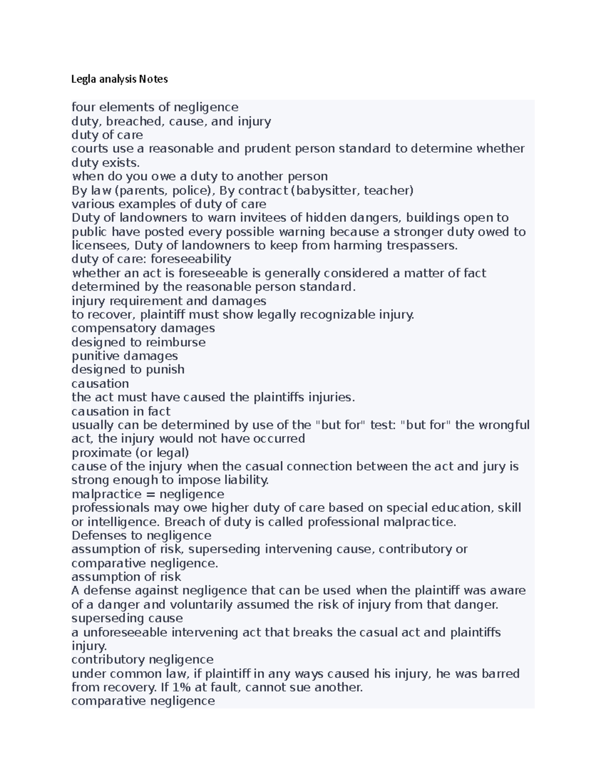 Legla analysis Notes - Professor Sherman - Legla analysis Notes four ...