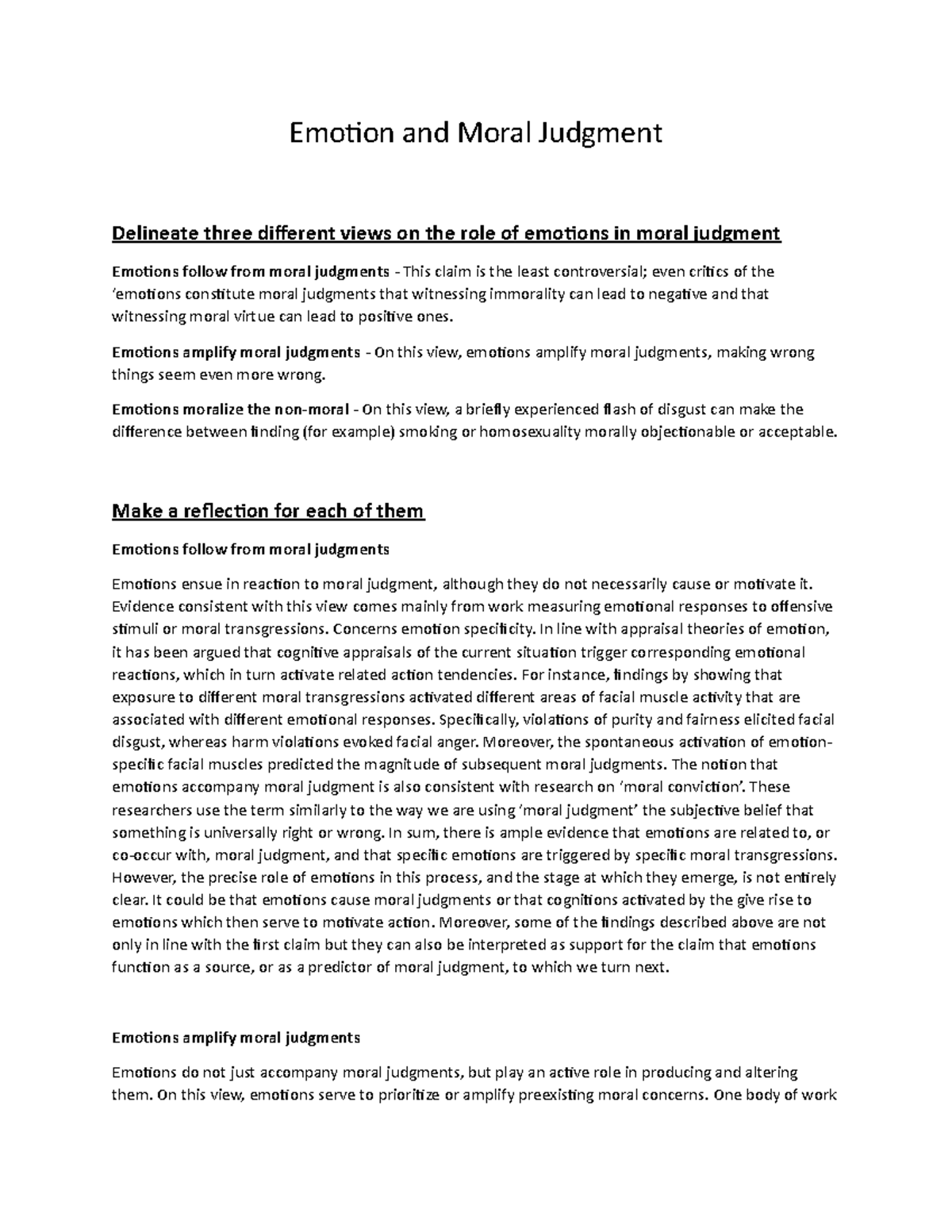 Emotion and Moral Judgment - Emotion and Moral Judgment Delineate three ...