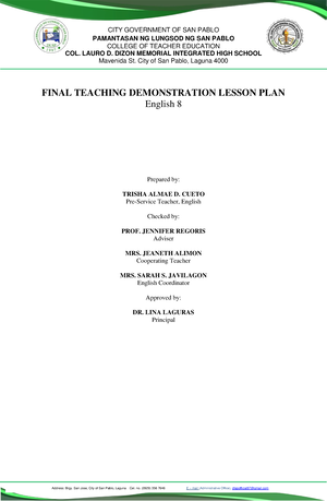 7Es SEMI Detailed Lesson Plan - 7Es SEMI-DETAILED LESSON PLAN ENGLISH 7 ...