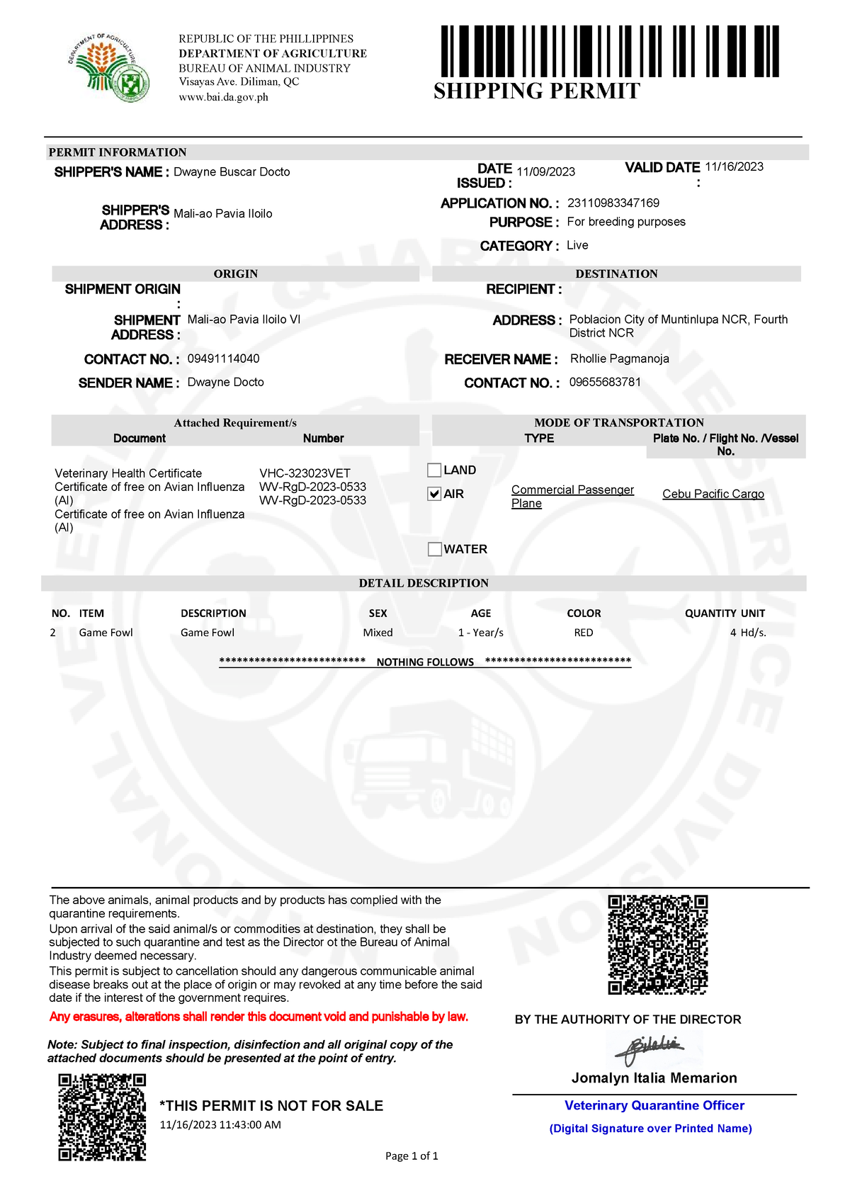 Shipping Permit 1 - lecture - REPUBLIC OF THE PHILLIPPINES DEPARTMENT