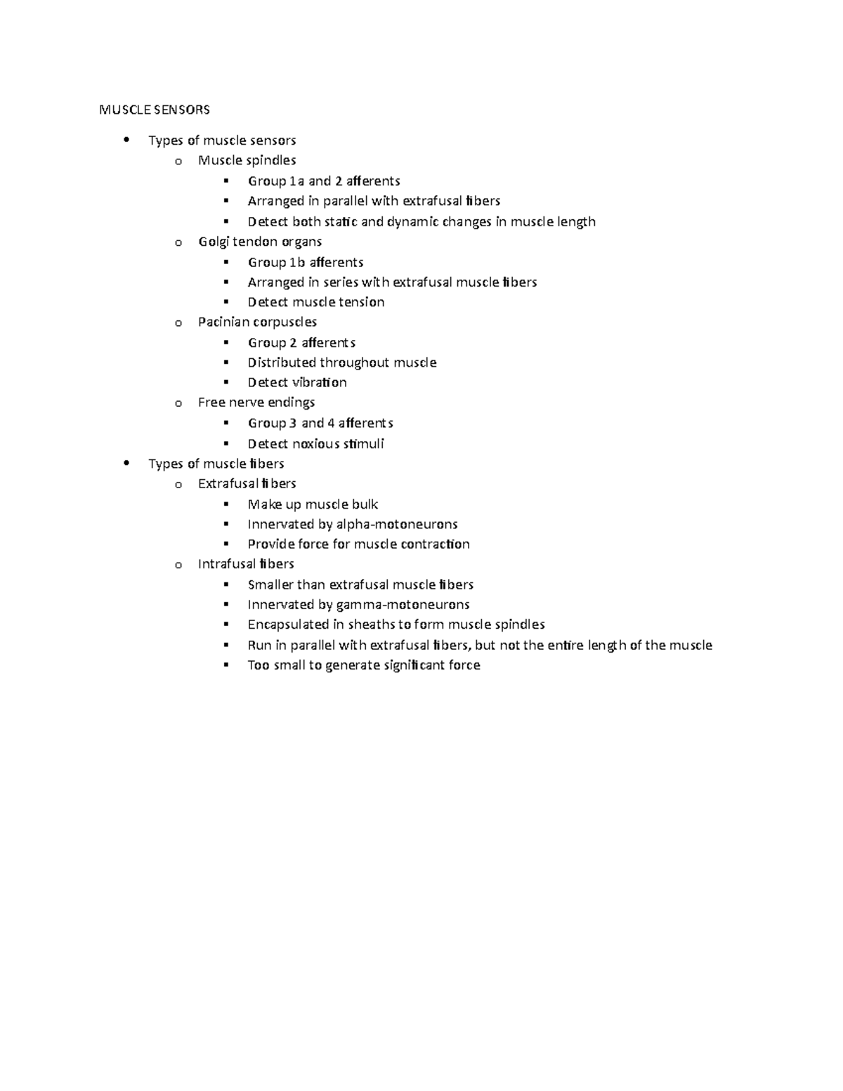 Muscle Sensors Physiology MUSCLE SENSORS Types of muscle sensors o