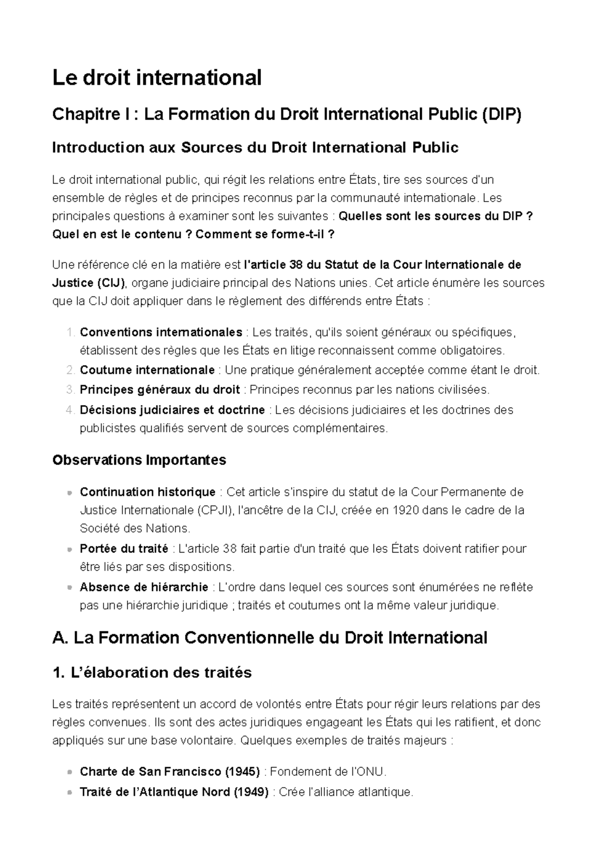 Le Droit International Le Droit International Chapitre I La 