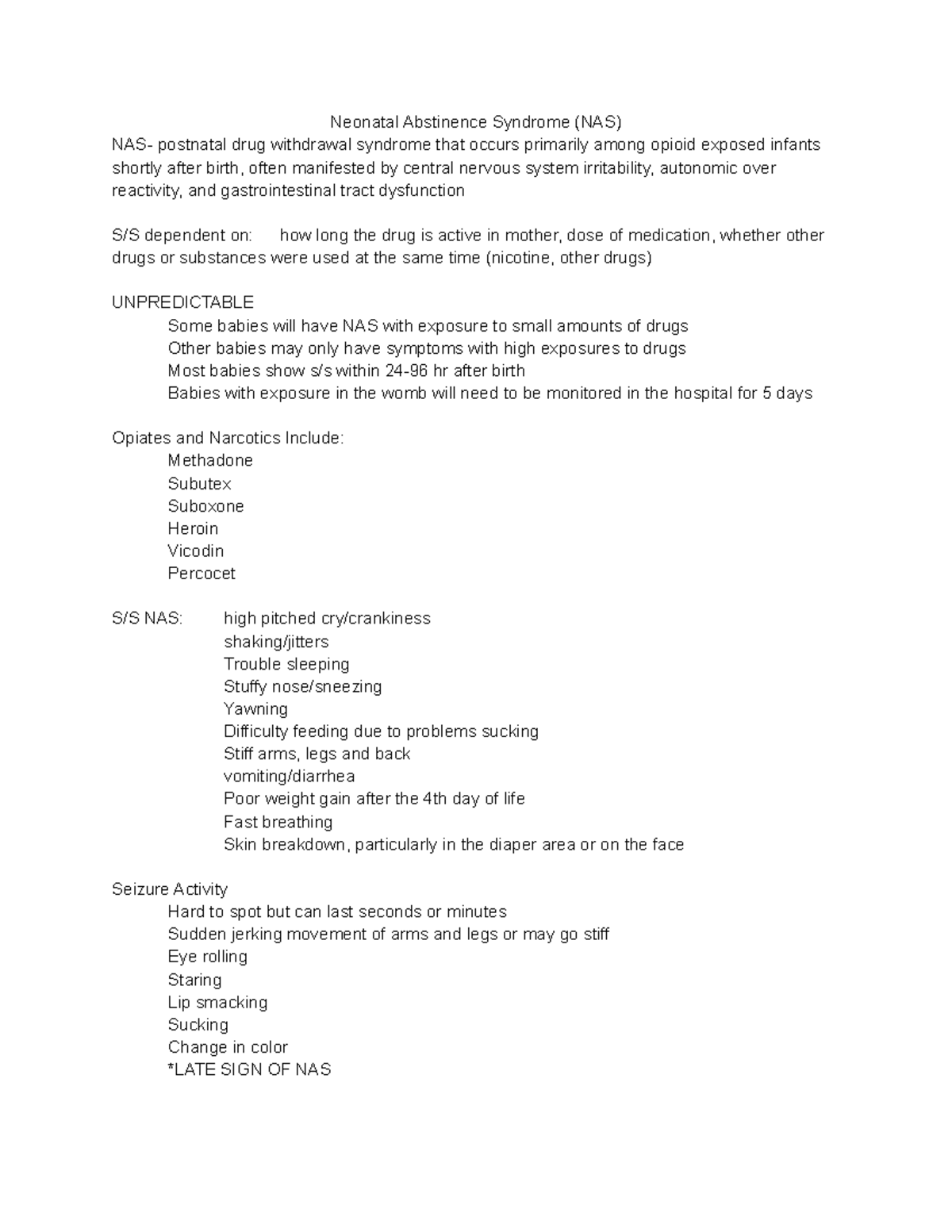 Neonatal Abstinence Syndrome (NAS) - Studocu