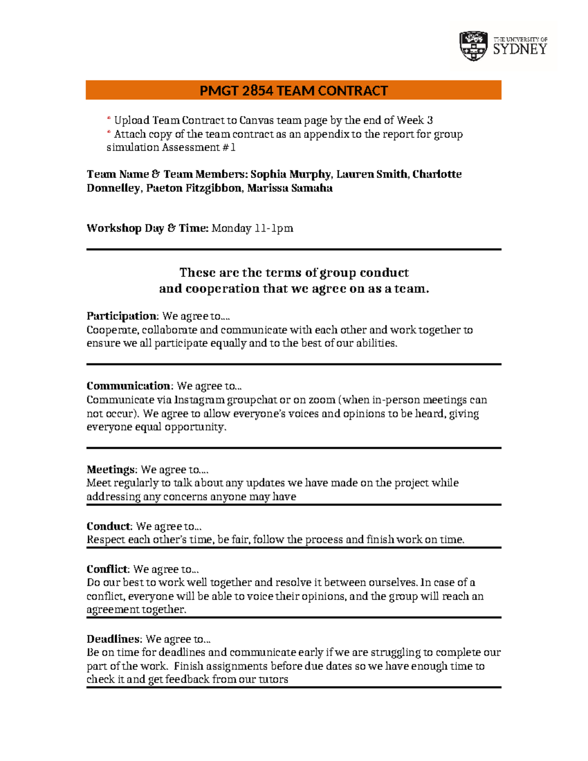 Team Contract template - PMGT 2854 TEAM CONTRACT Upload Team Contract ...