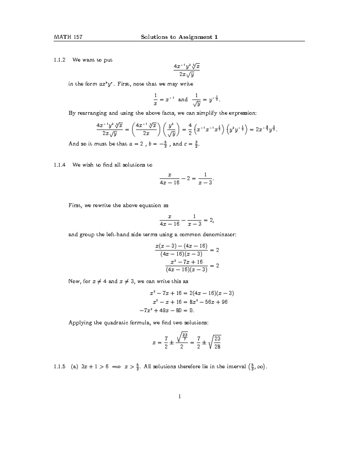 157CNQ1 - 1.1 We want to put 4 x− 1 y 23 √ x 2 x √ y in the formaxbyc ...