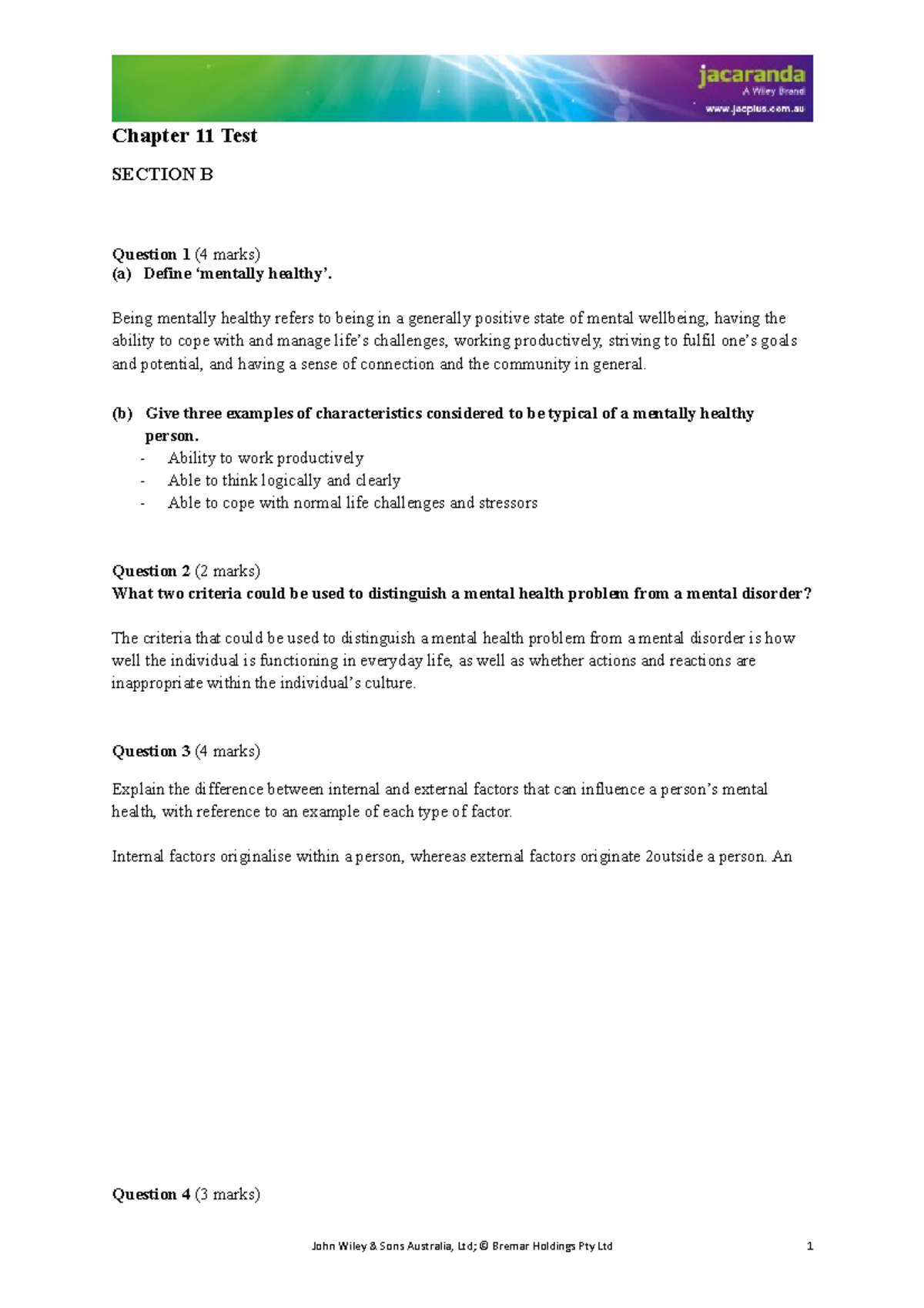 CH11 TEST Short Answer - Chapter 11 Test SECTION B Question 1 (4 Marks ...