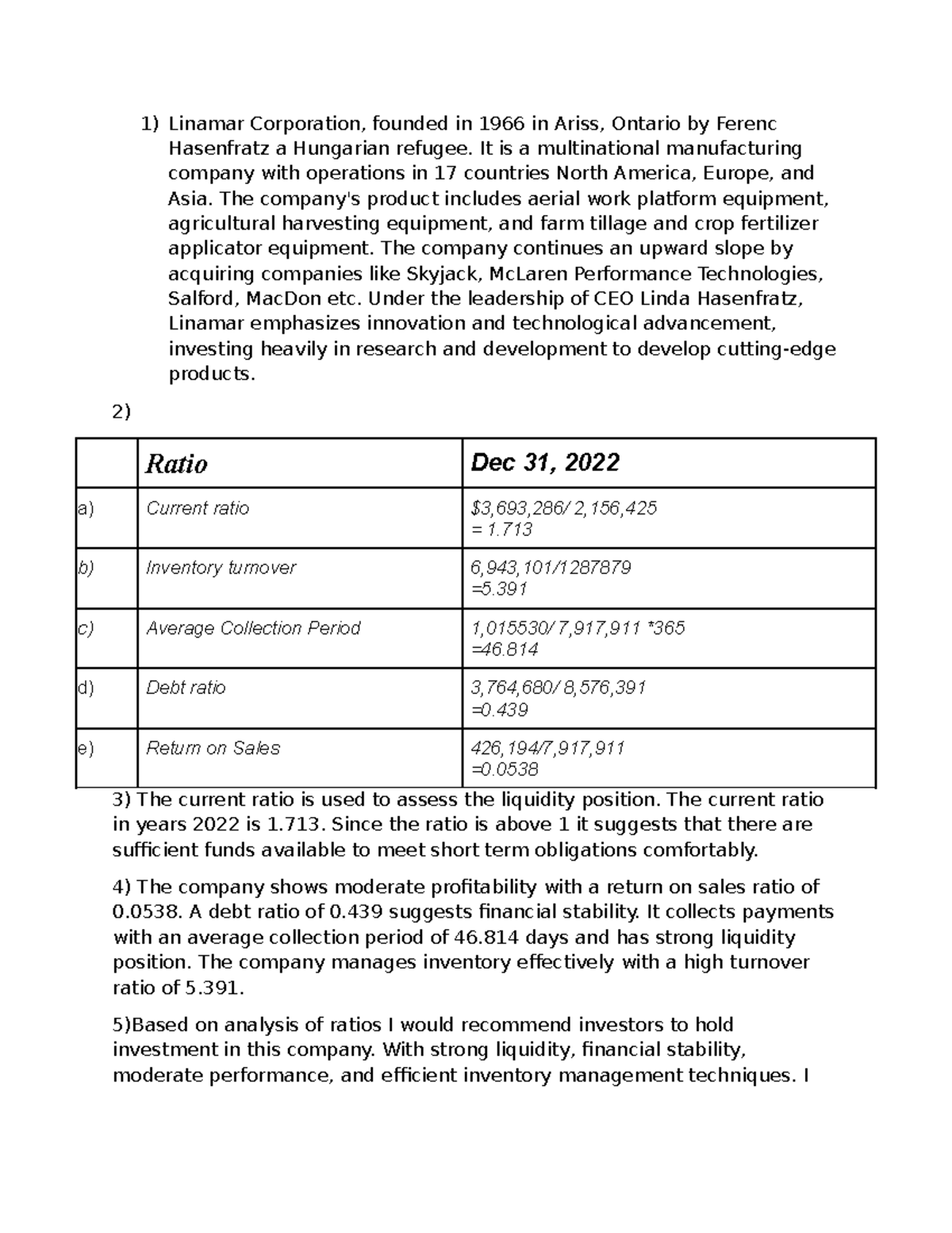 Accounting Project - 1) Linamar Corporation, founded in 1966 in Ariss ...