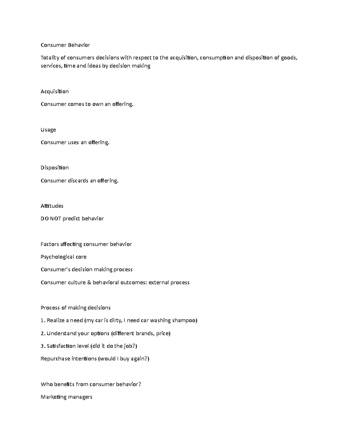 Mar 3503 Consumer Behavior Lecture Notes 5 Consumer Behavior Totality Mar 3503 Consumer Behavior Lecture Notes 5 Consumer Behavior Totality