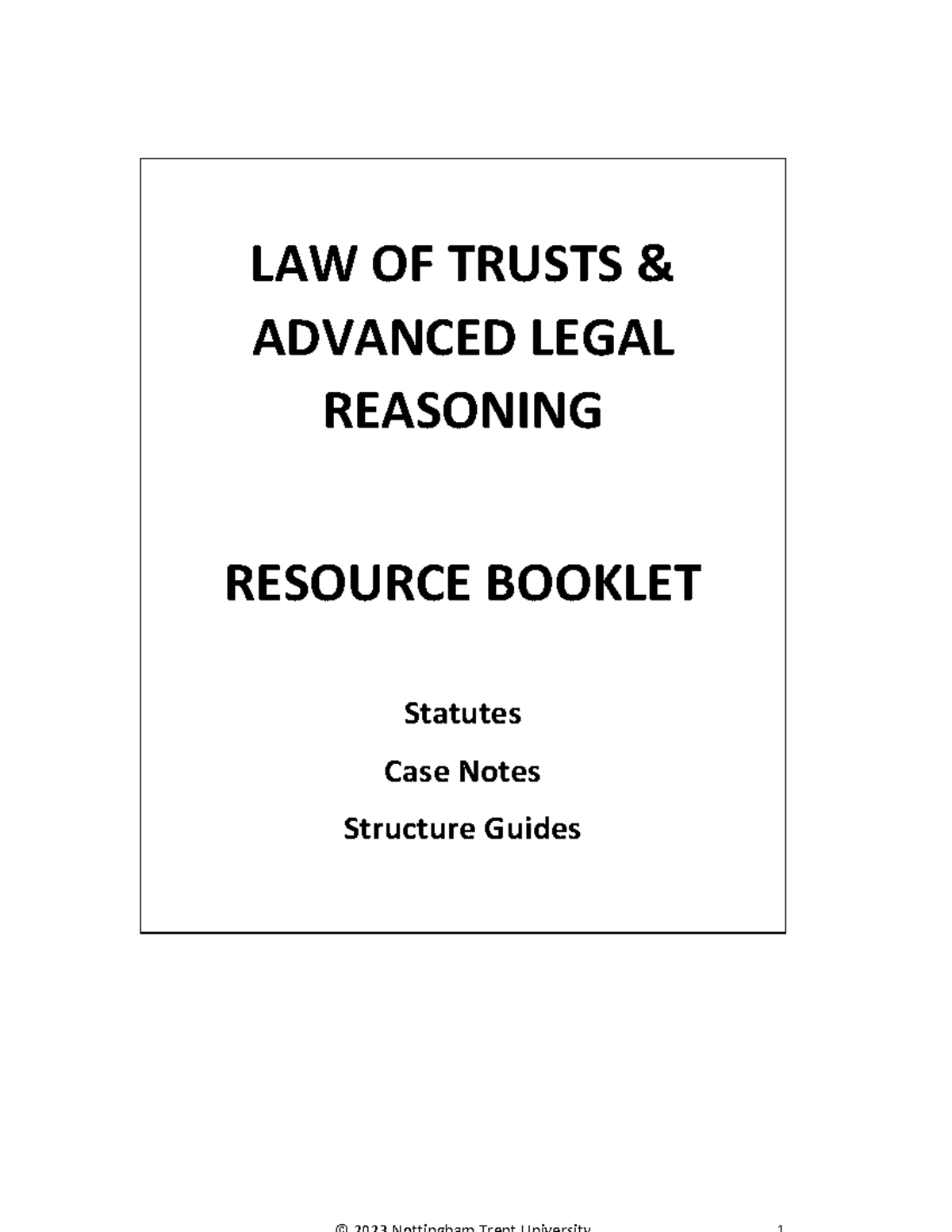 Trusts Resource Booklet - LAW OF TRUSTS & ADVANCED LEGAL REASONING ...