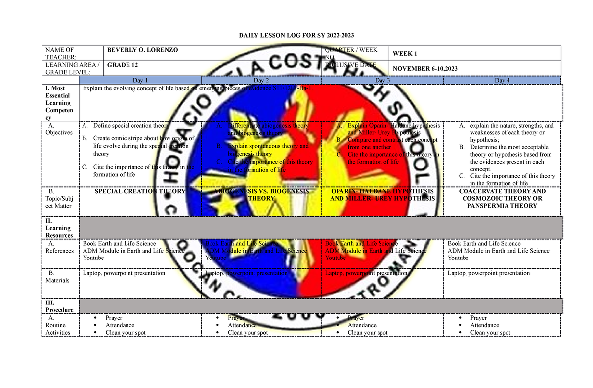 dll-earth-and-life-science-2nd-quarter-module-1-daily-lesson-log-for
