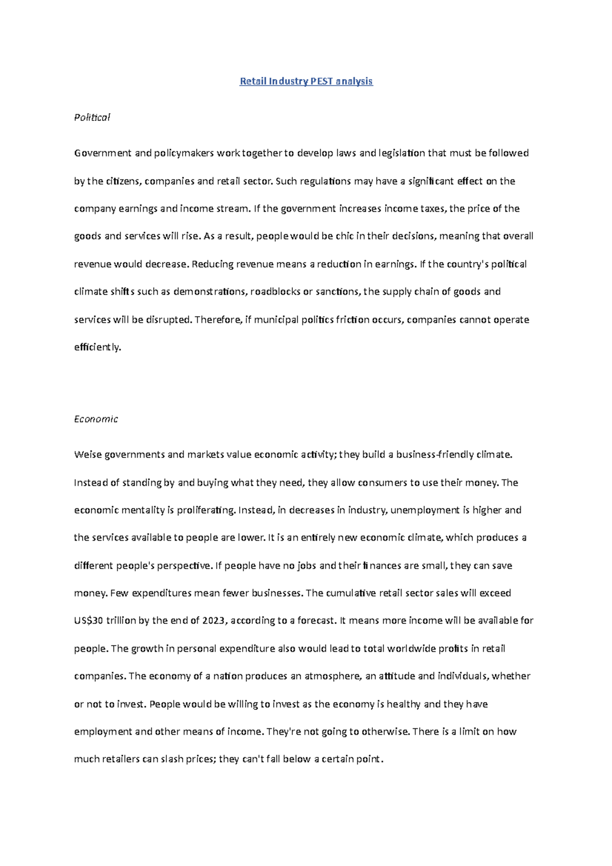 Retail Industry PEST analysis - Retail Industry PEST analysis Political ...