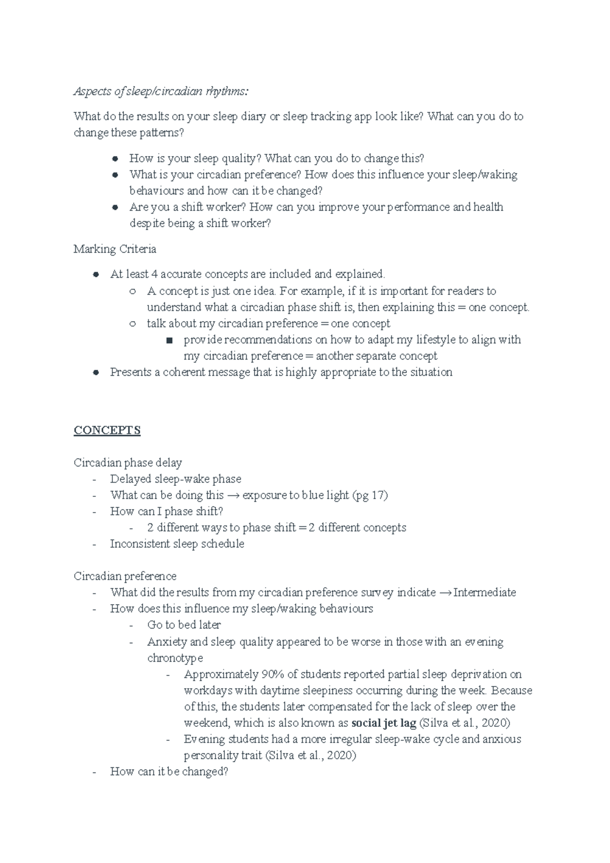OLET1510 Assignment Notes - Aspects of sleep/circadian rhythms: What do ...