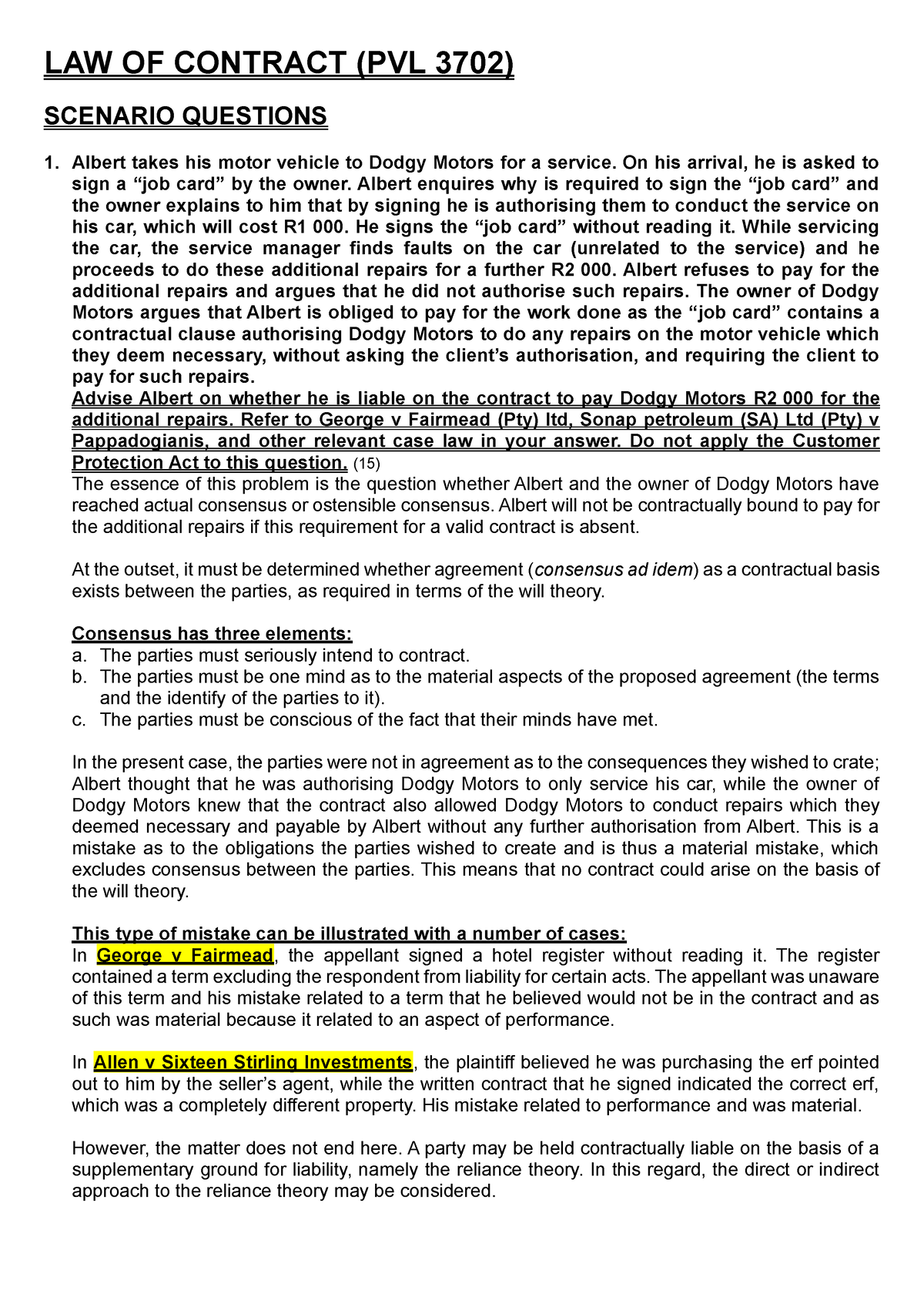 PVL3702 Notes 2 - Summary Law Of Contract - LAW OF CONTRACT (PVL 3702 ...