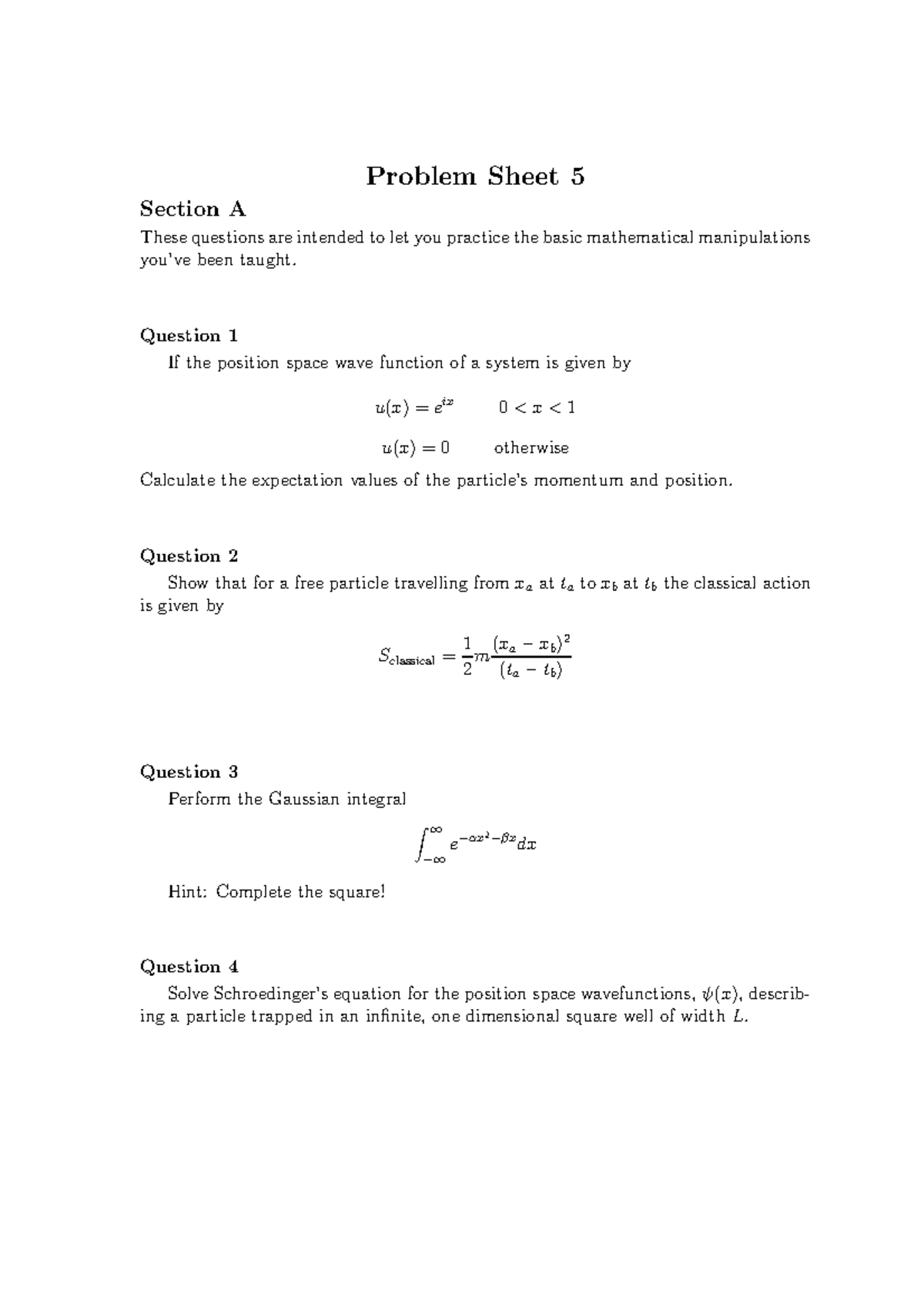 Tutorial work - 5 - aspects of quantum mechanics - Problem Sheet 5 ...