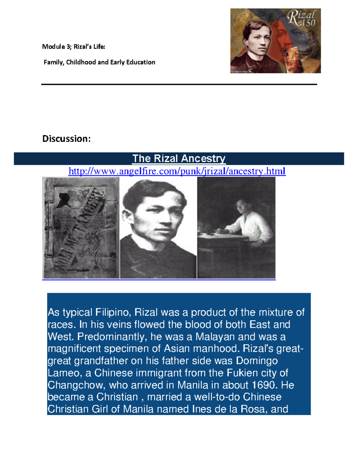 biographical essay that compare rizal early childhood