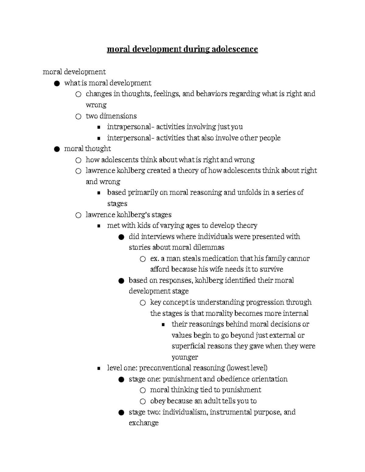 moral development in adolescence essay