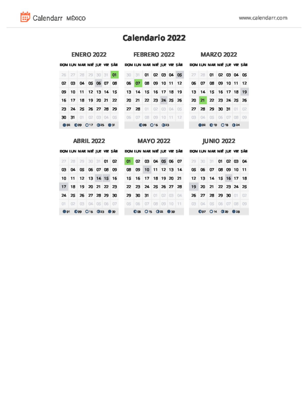 Calendario 2022 Para Imprimir - Calendarr - MÉXICO Calendarr ...