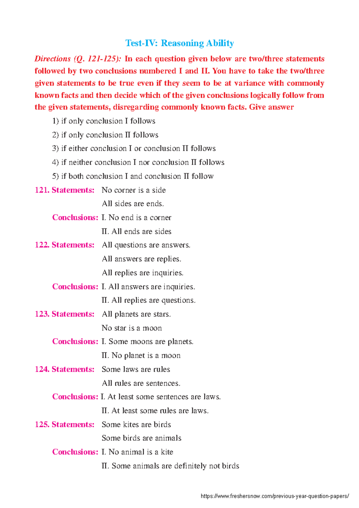 HAL Reasoning Model Paper - Directions (Q. 121-125): In each question ...